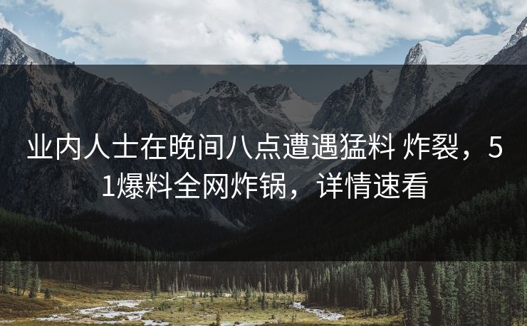 业内人士在晚间八点遭遇猛料 炸裂，51爆料全网炸锅，详情速看